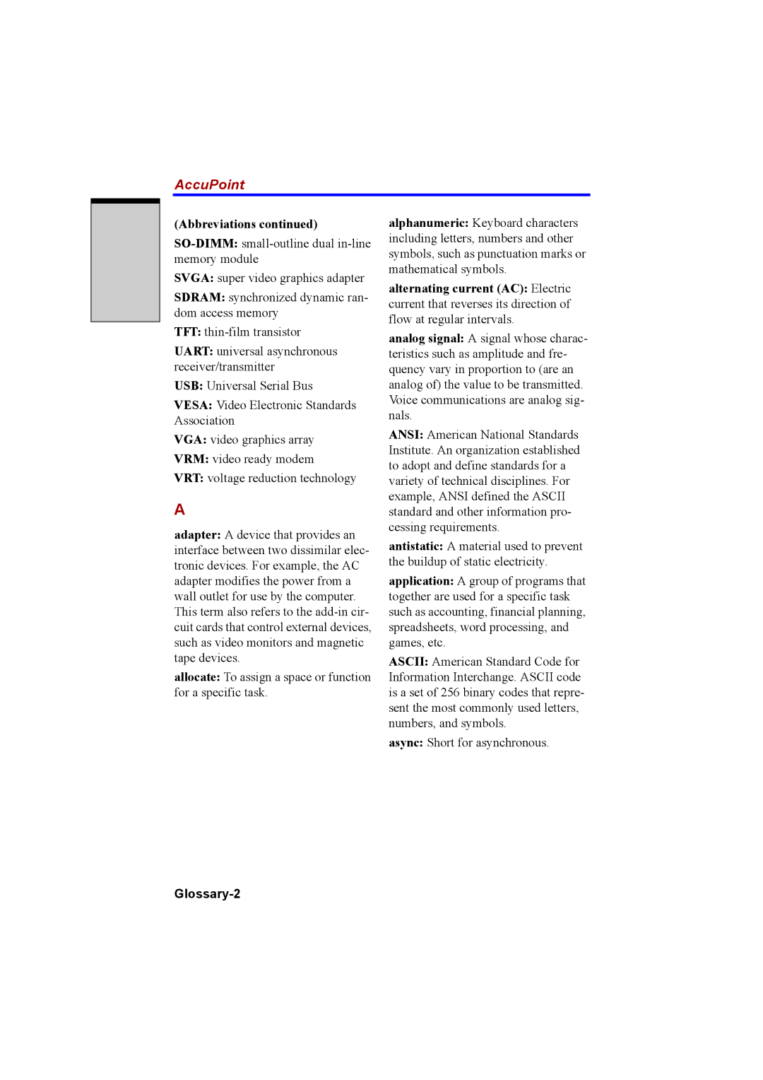 Cool-Lux A100 manual AccuPoint, Glossary-2 