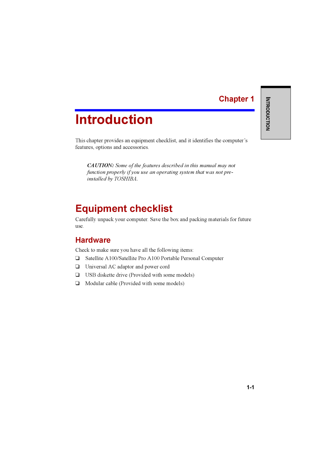 Cool-Lux A100 manual Introduction, Equipment checklist, Chapter, Hardware 