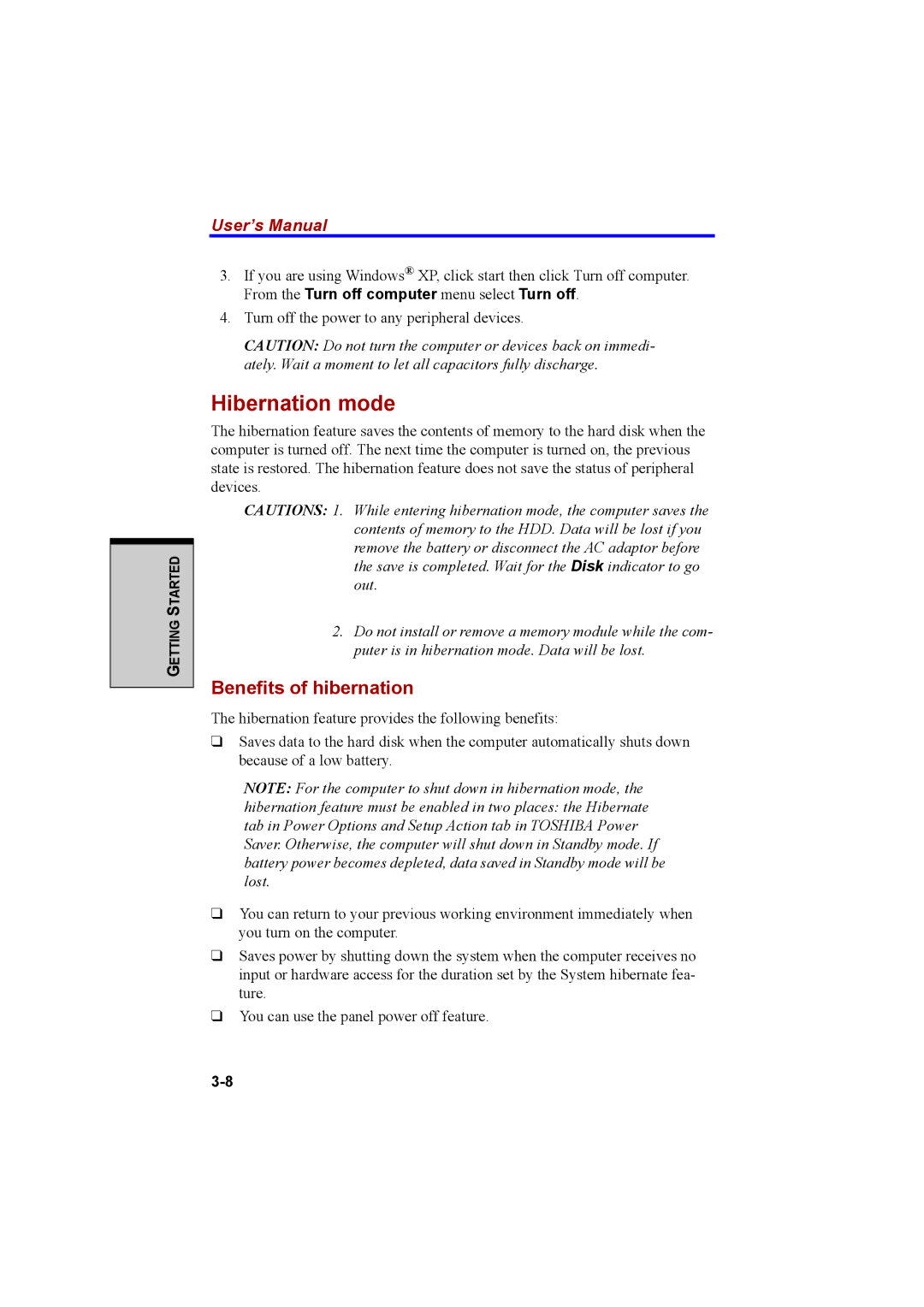 Cool-Lux A100 manual Hibernation mode, Benefits of hibernation 