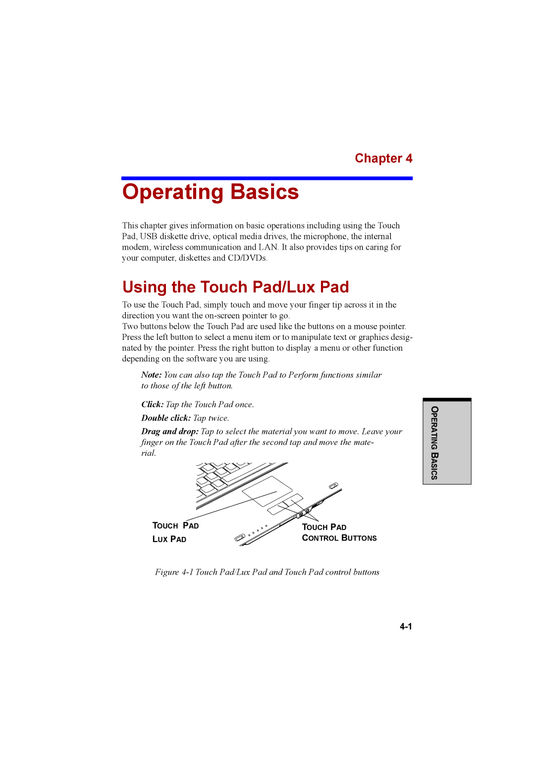 Cool-Lux A100 manual Operating Basics, Using the Touch Pad/Lux Pad 