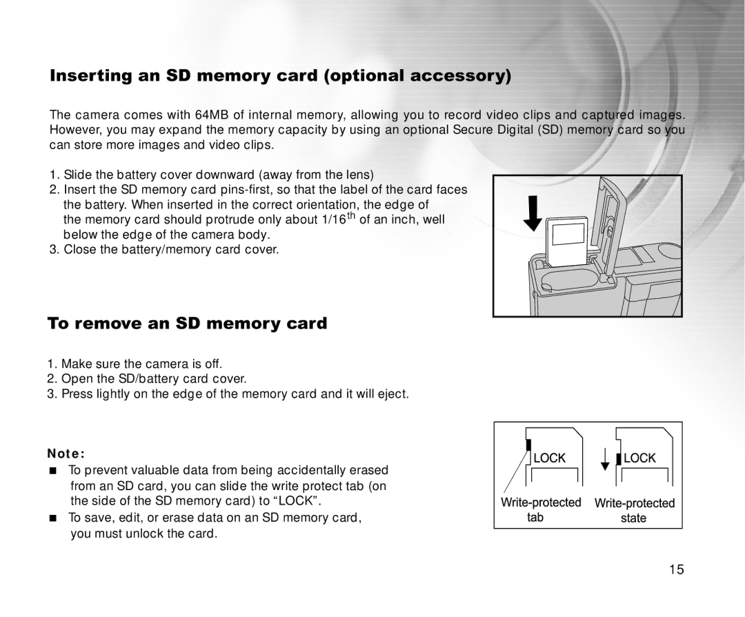 Cool-Lux DVR-200 manual Inserting an SD memory card optional accessory, To remove an SD memory card 