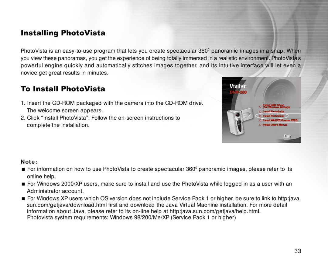 Cool-Lux DVR-200 manual Installing PhotoVista, To Install PhotoVista 