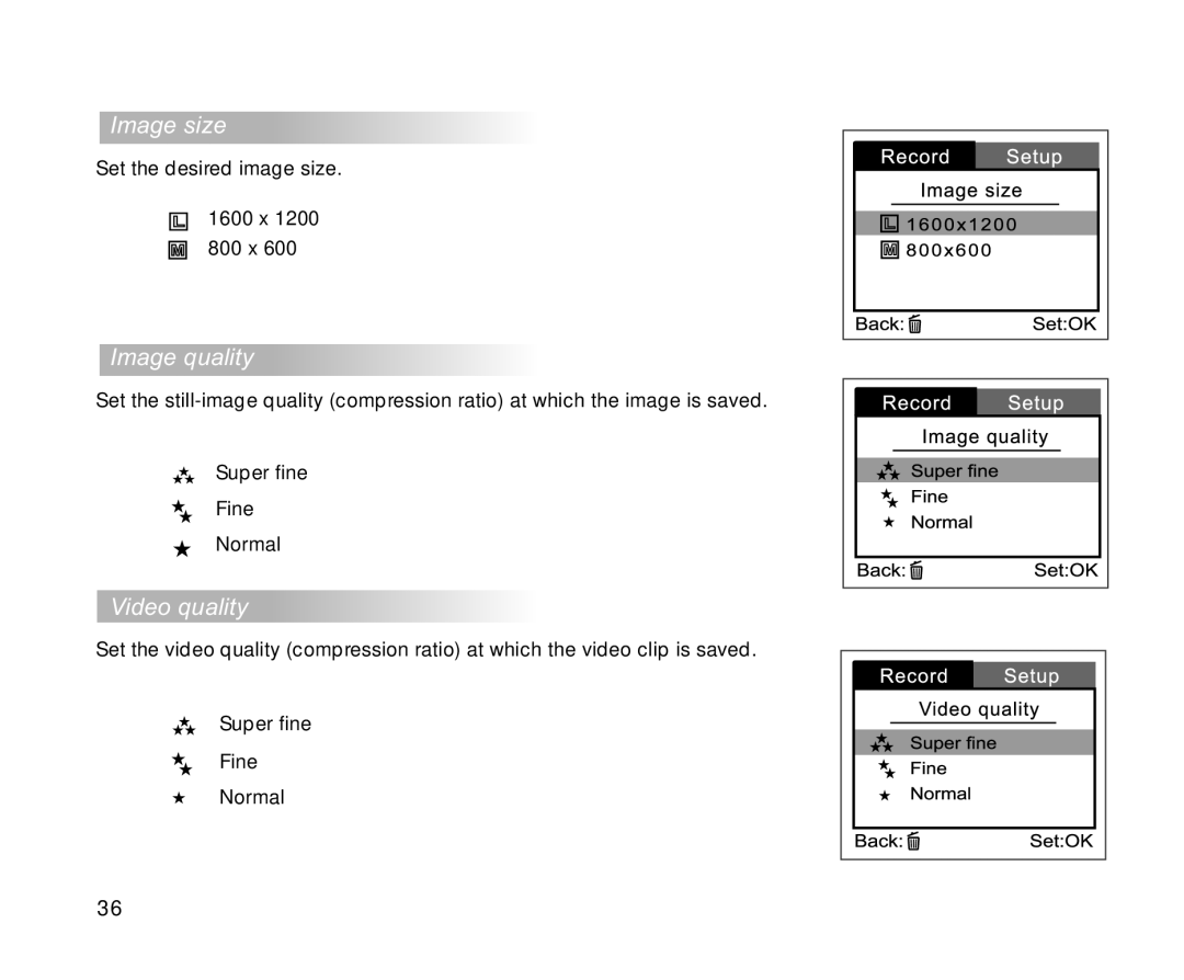 Cool-Lux DVR-200 manual Image size, Image quality, Video quality 