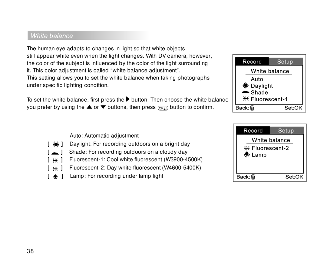 Cool-Lux DVR-200 manual White balance, Human eye adapts to changes in light so that white objects 