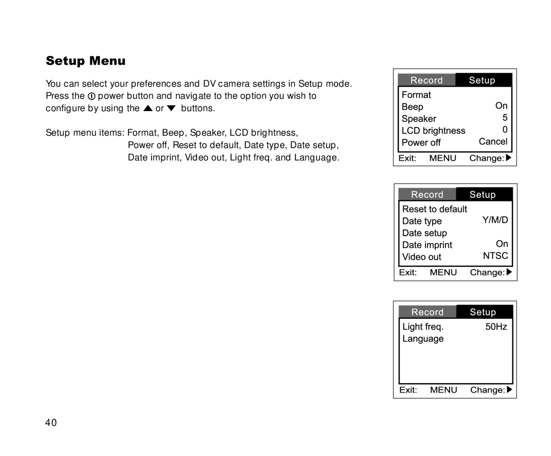 Cool-Lux DVR-200 manual Setup Menu 