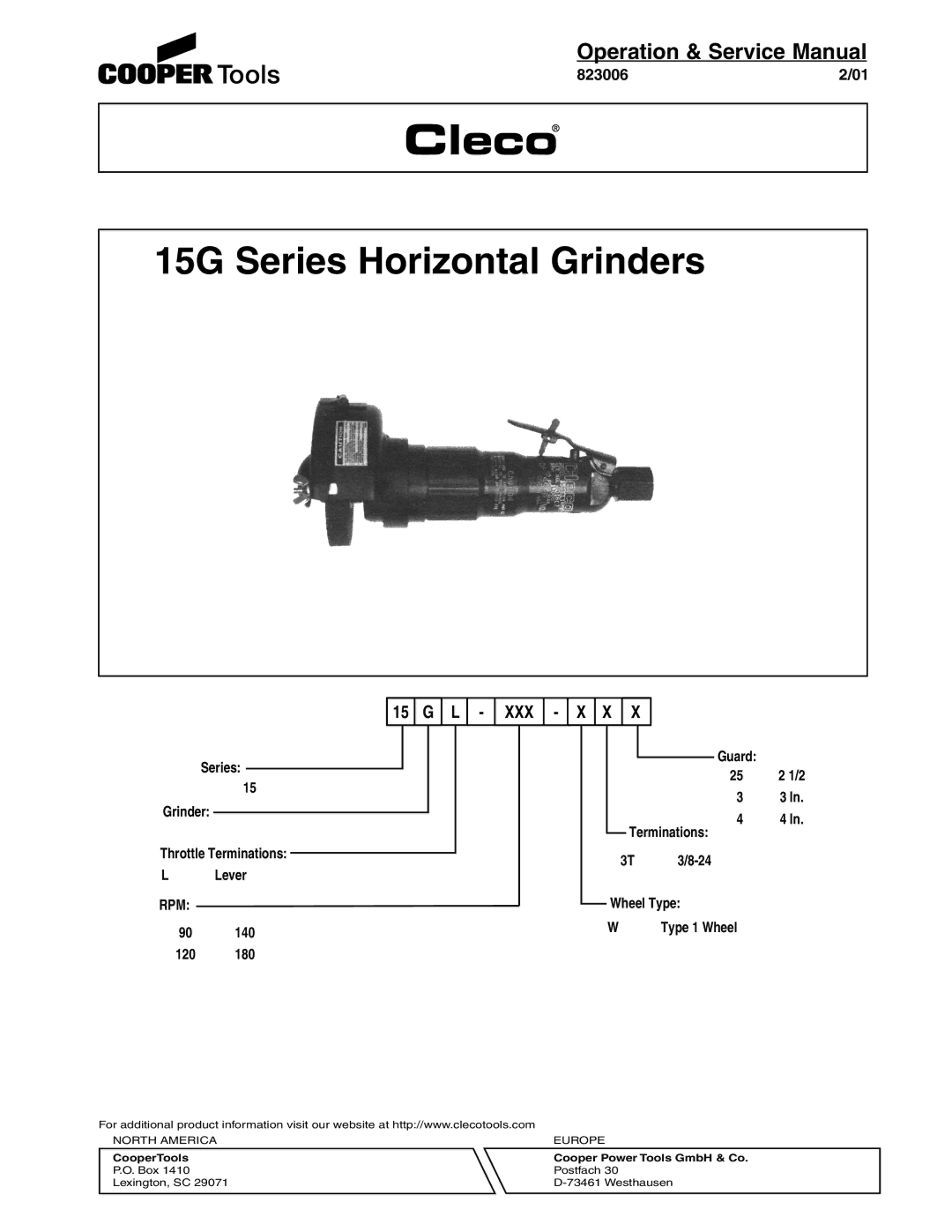 Cooper Bussmann service manual 15G Series Horizontal Grinders, Rpm 