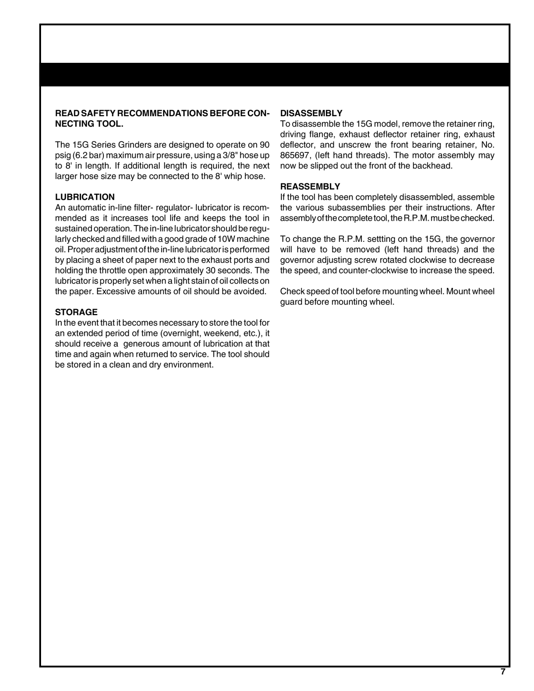 Cooper Bussmann 15G Series Read Safety Recommendations Before CON- Necting Tool, Lubrication, Storage, Disassembly 