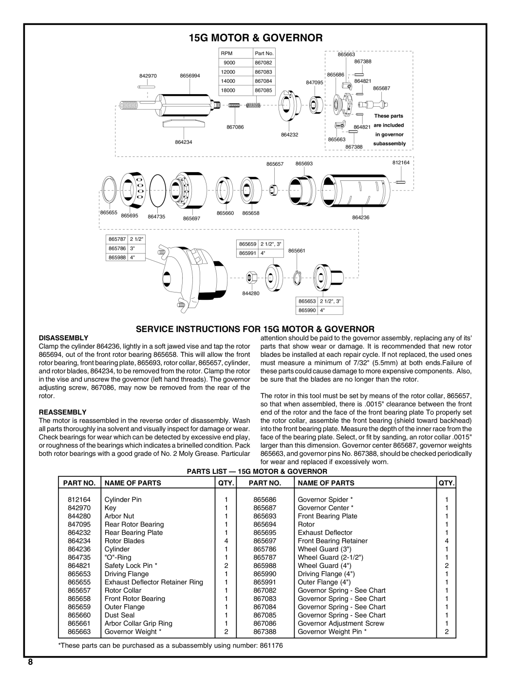 Cooper Bussmann 15G Series service manual Service Instructions for 15G Motor & Governor 