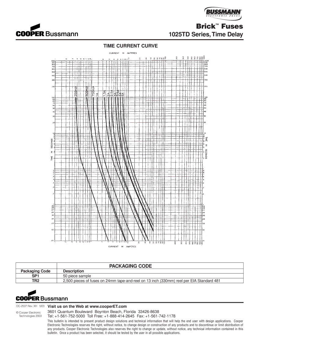 Cooper Bussmann 6125TD dimensions OC-2537 Rev. XH 5/03 