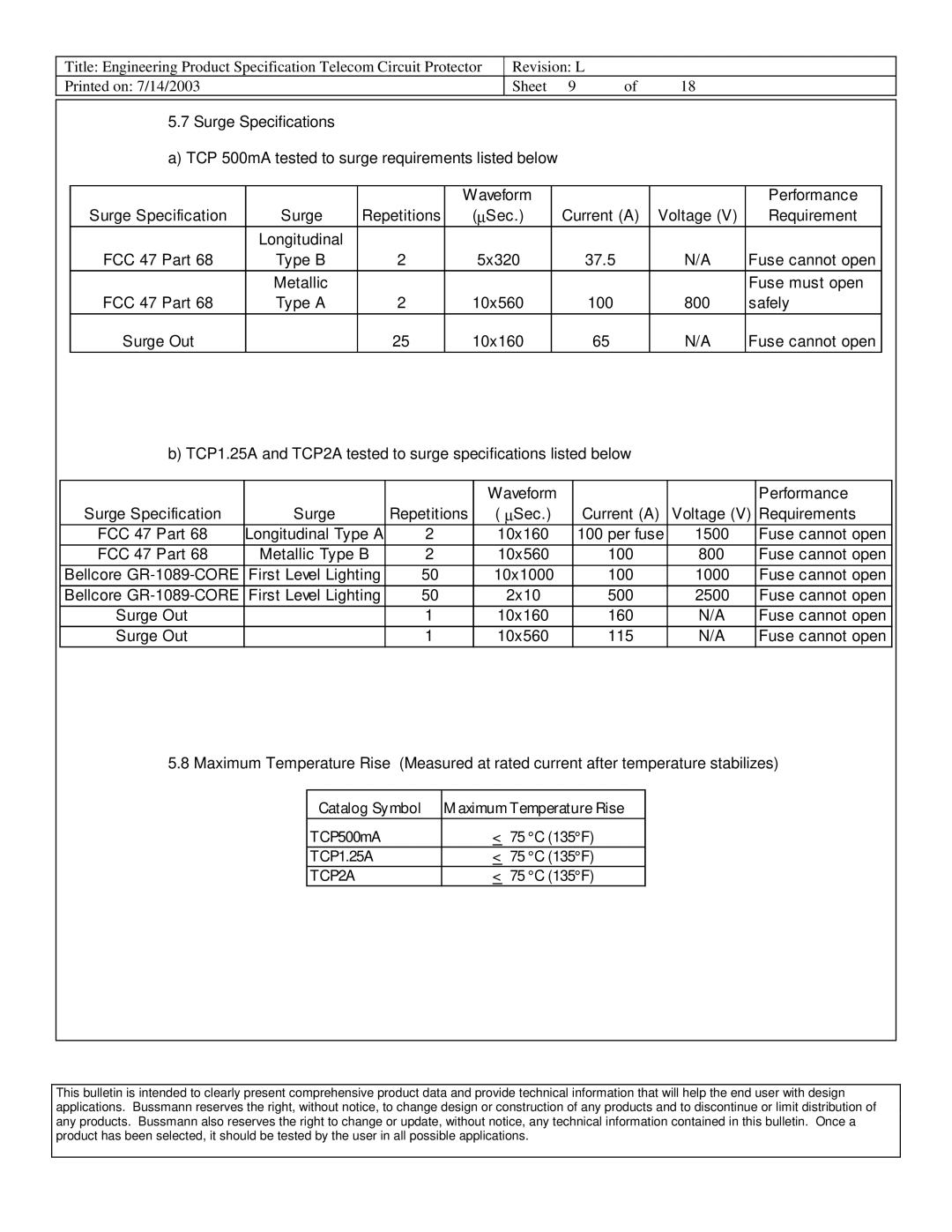 Cooper Bussmann 6125TD dimensions ∝Sec 