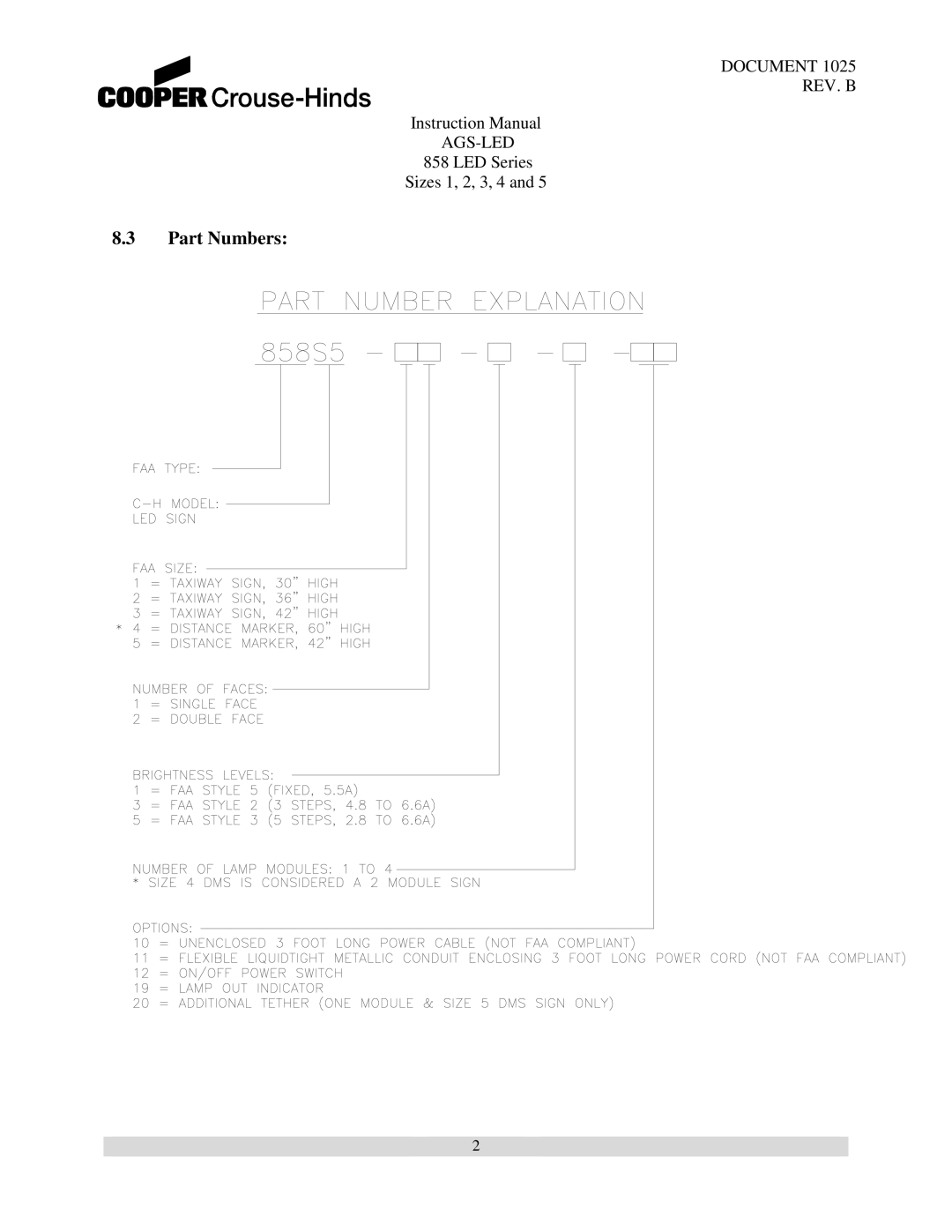 Cooper Bussmann 858 instruction manual Part Numbers 