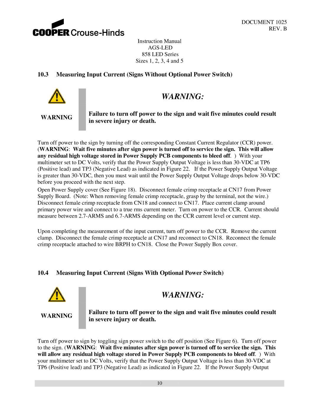 Cooper Bussmann 858 instruction manual Document REV. B AGS-LED 