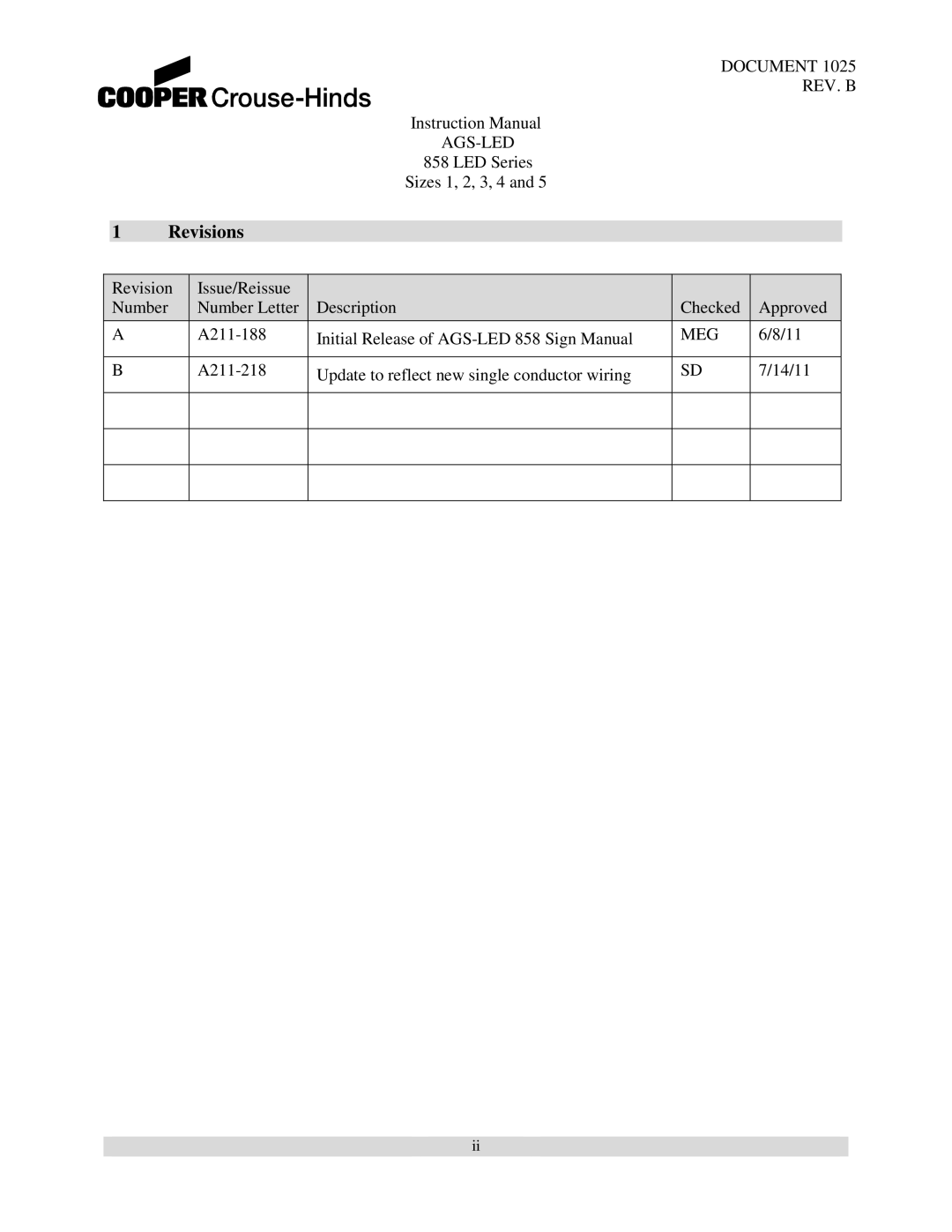 Cooper Bussmann 858 instruction manual Revisions 