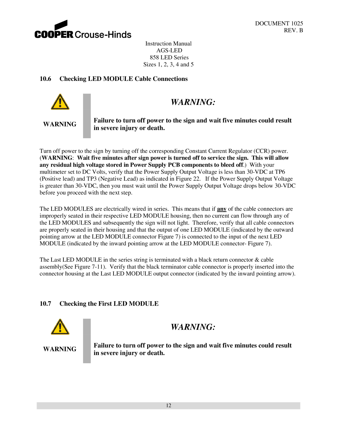 Cooper Bussmann 858 instruction manual Document REV. B AGS-LED 