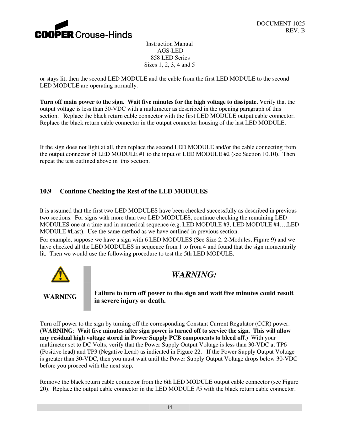 Cooper Bussmann 858 instruction manual Continue Checking the Rest of the LED Modules 