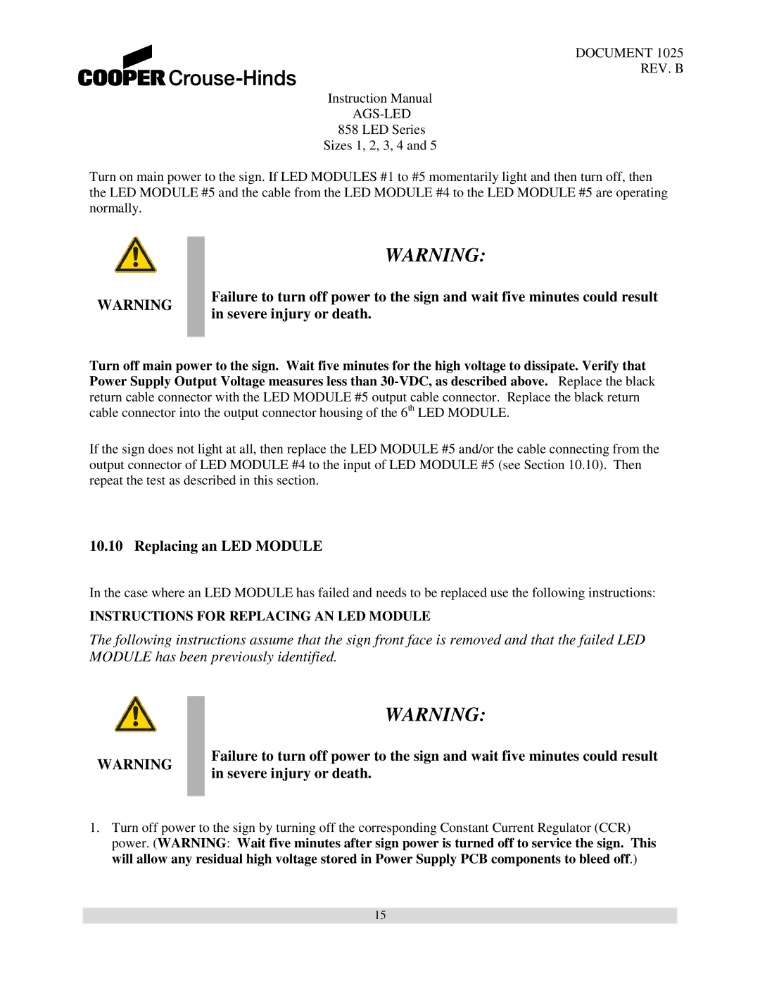 Cooper Bussmann 858 instruction manual Replacing an LED Moddule 