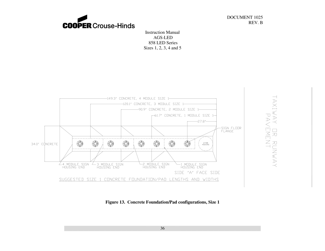 Cooper Bussmann 858 instruction manual Concrete Foundation/Pad configurations, Size 