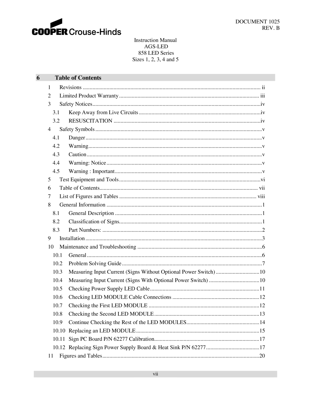 Cooper Bussmann 858 instruction manual Table of Contents 