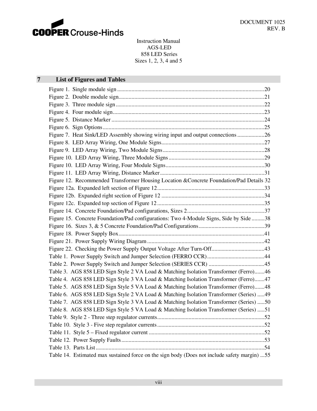 Cooper Bussmann 858 instruction manual List of Figures and Tables, Double module sign 