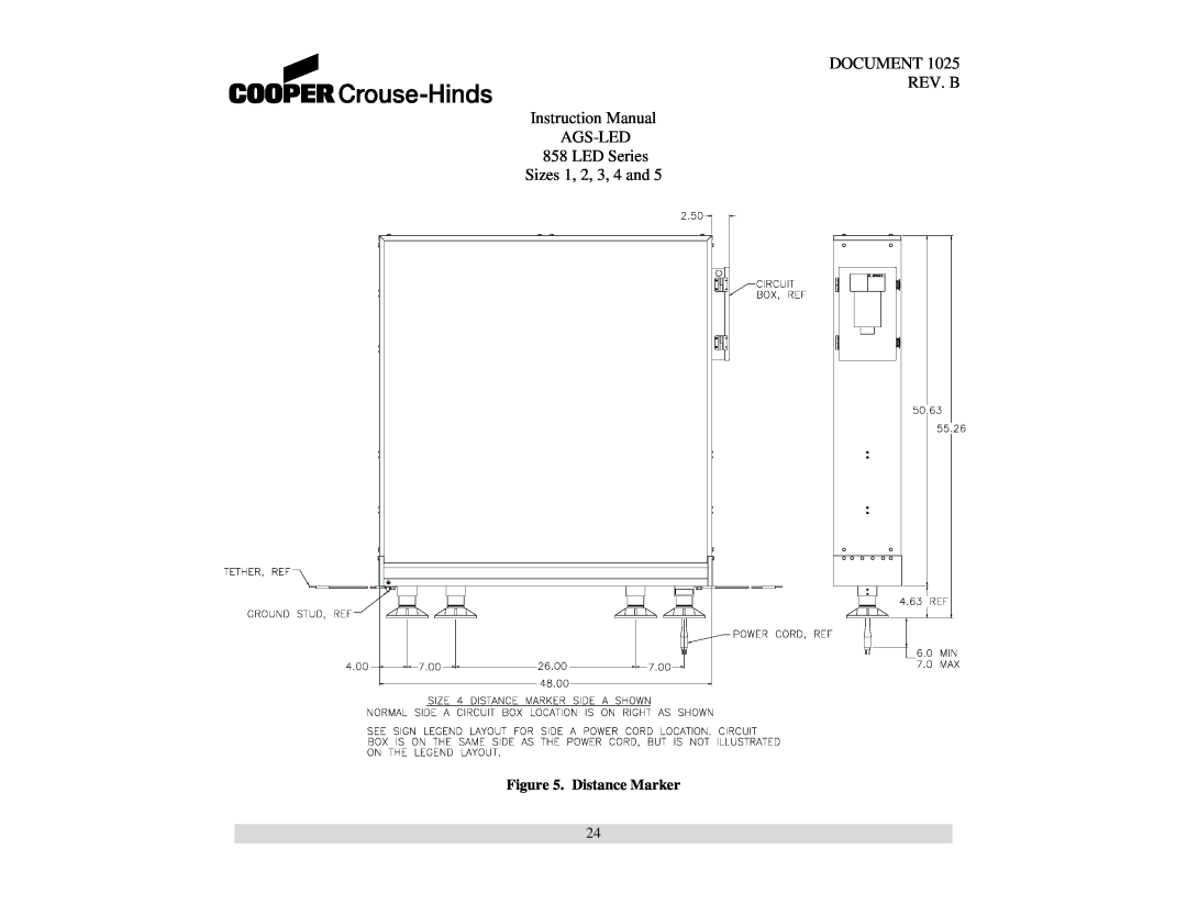 Cooper Bussmann Instruction Manual AGS-LED 858 LED Series, Sizes 1, 2, 3, 4 and, DOCUMENT 1025 REV. B, Distance Marker 