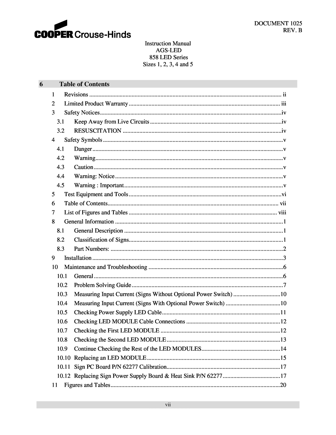 Cooper Bussmann 858 instruction manual 6Table of Contents 