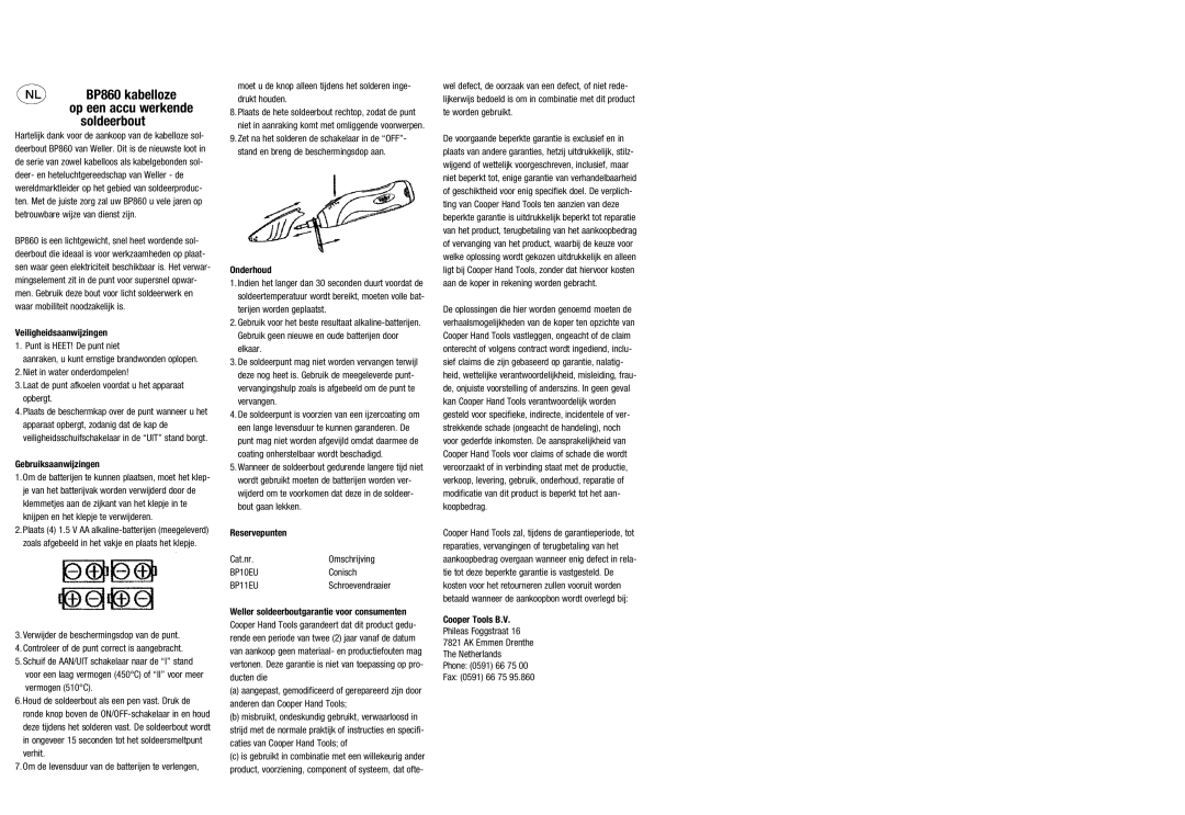 Cooper Bussmann manual BP860 kabelloze, Gebruiksaanwijzingen, Onderhoud 