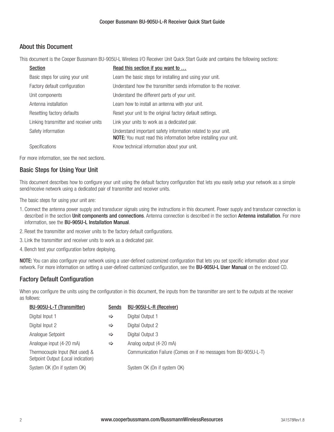 Cooper Bussmann BU-905U-L-R quick start About this Document, Basic Steps for Using Your Unit, Factory Default Configuration 