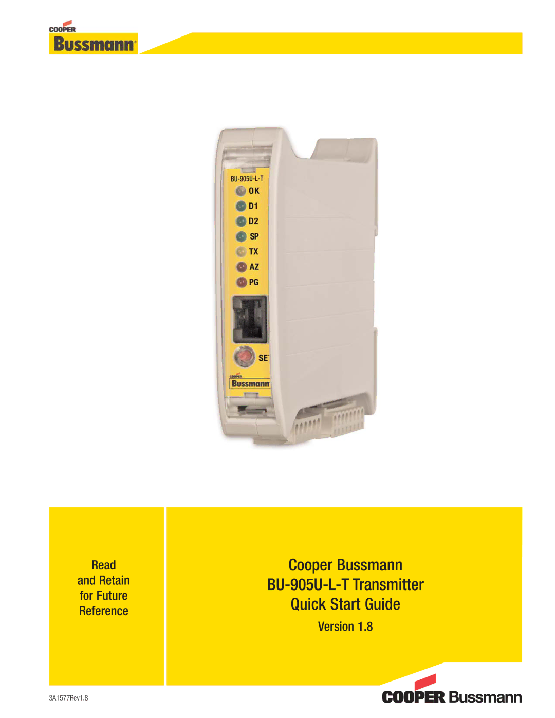 Cooper Bussmann quick start Cooper Bussmann BU-905U-L-T Transmitter Quick Start Guide 