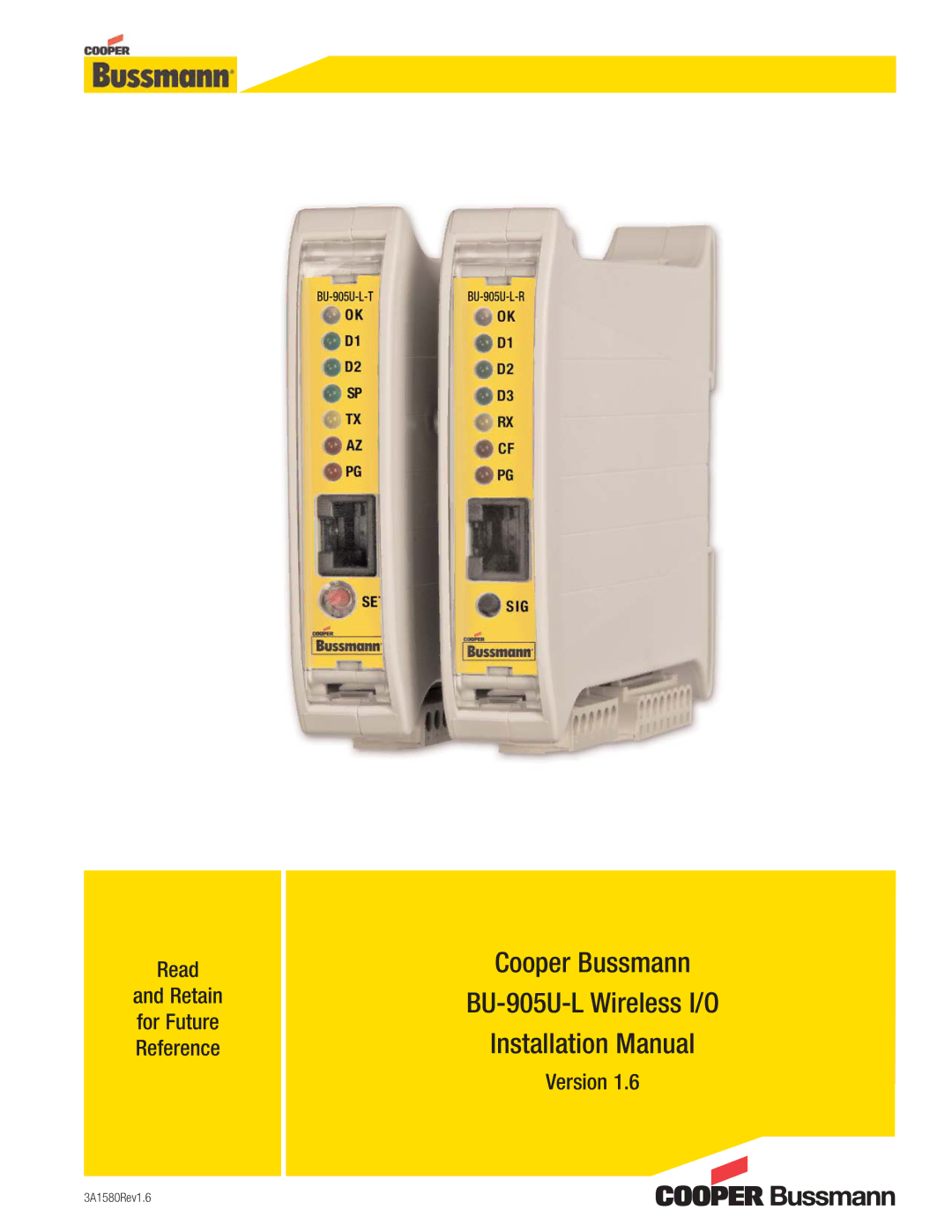 Cooper Bussmann installation manual Cooper Bussmann BU-905U-L Wireless I/O Installation Manual 