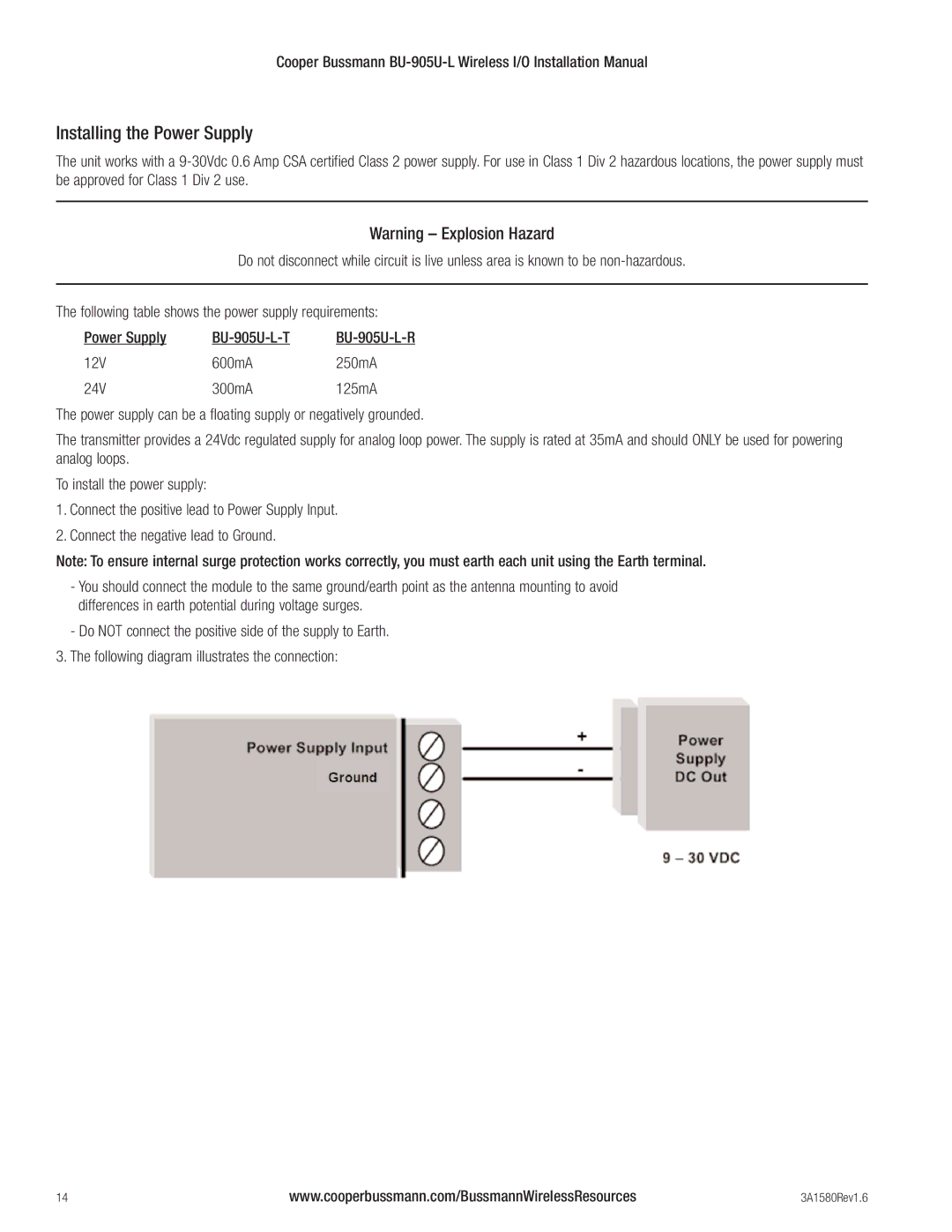 Cooper Bussmann BU-905U-L installation manual Installing the Power Supply 