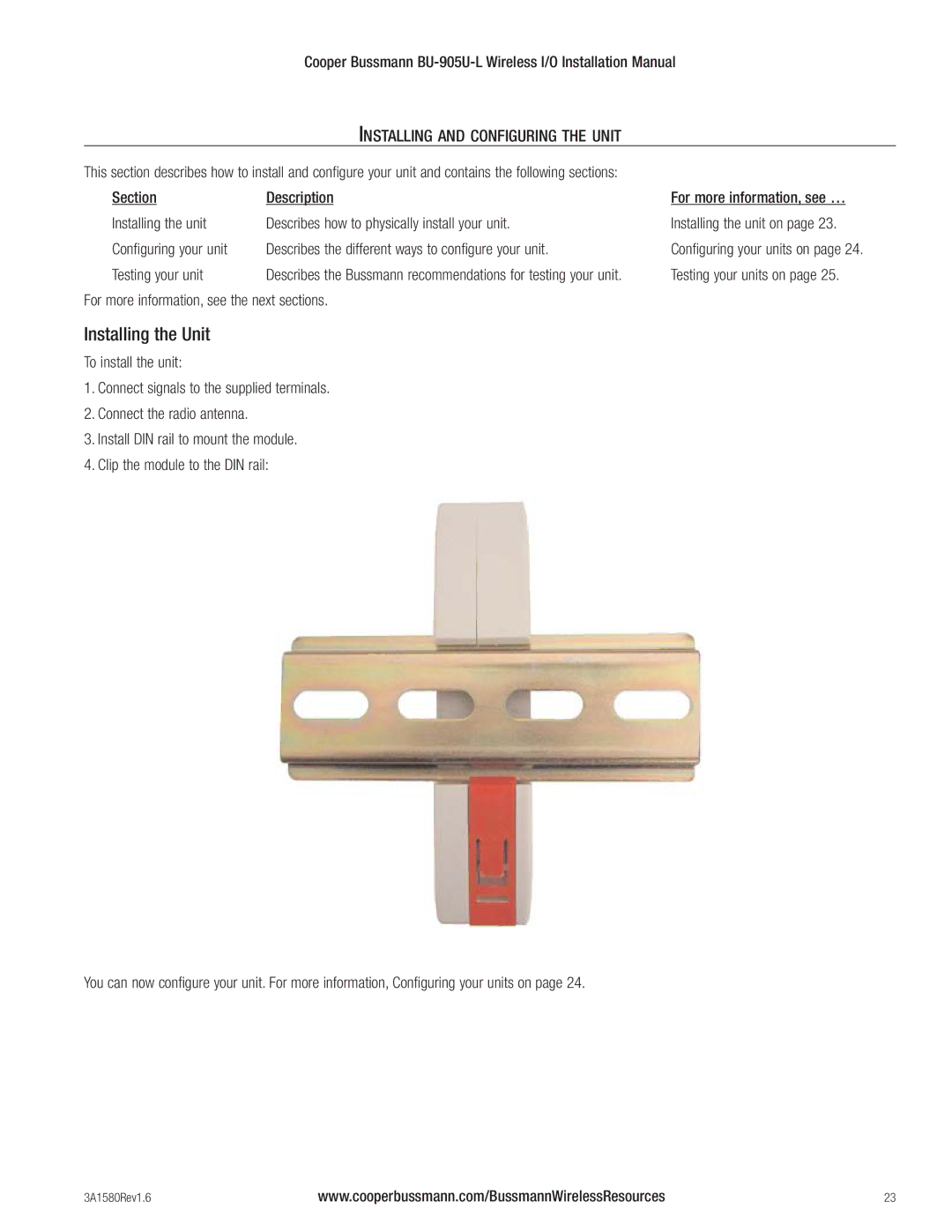 Cooper Bussmann BU-905U-L installation manual Installing the Unit, Installing and Configuring the Unit 