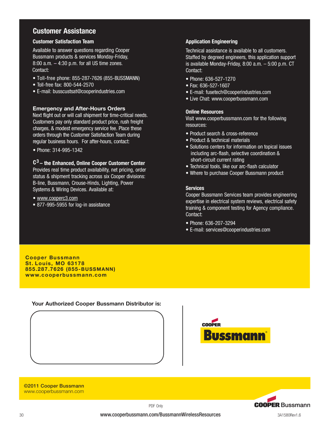 Cooper Bussmann BU-905U-L installation manual Customer Assistance 