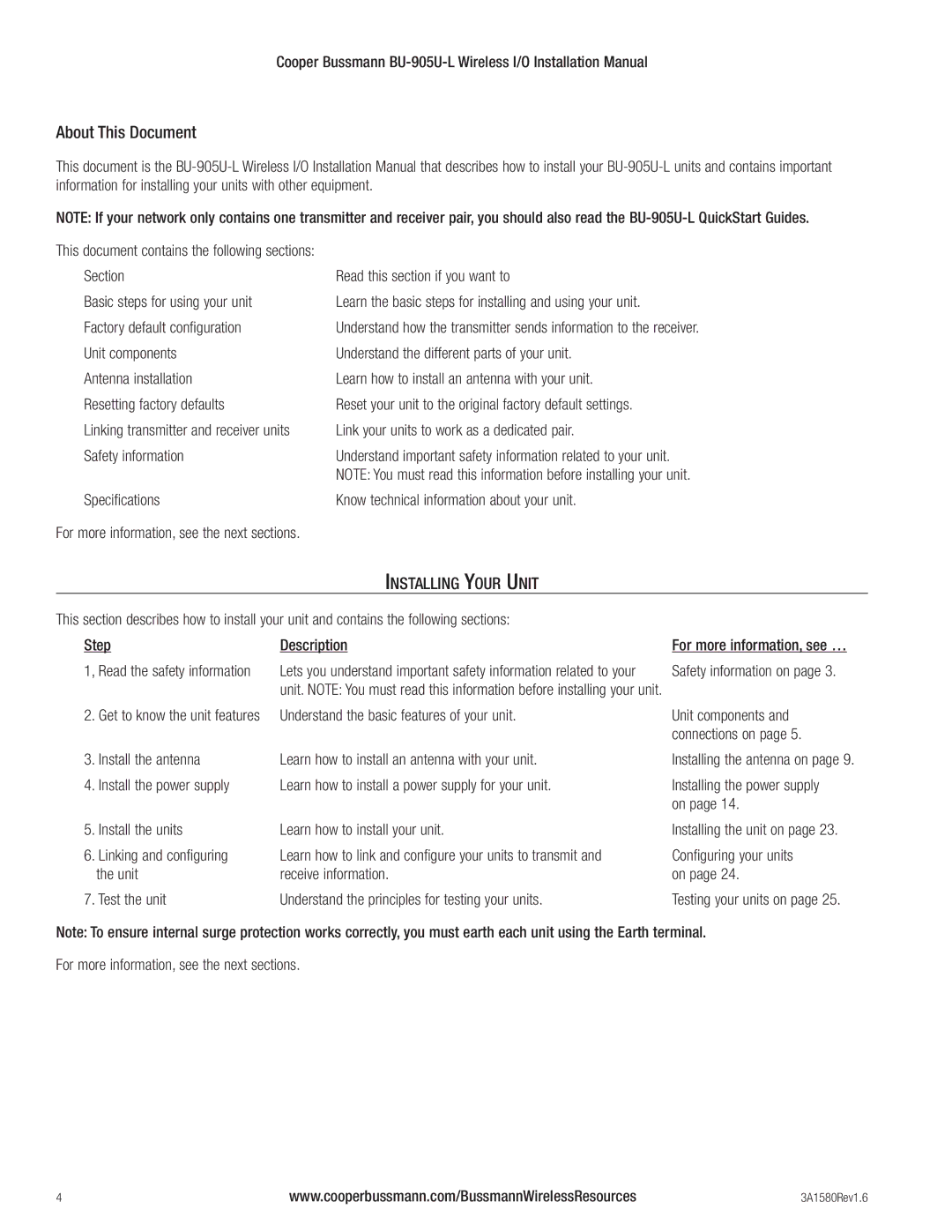 Cooper Bussmann BU-905U-L About This Document, Installing Your Unit, Section Read this section if you want to 