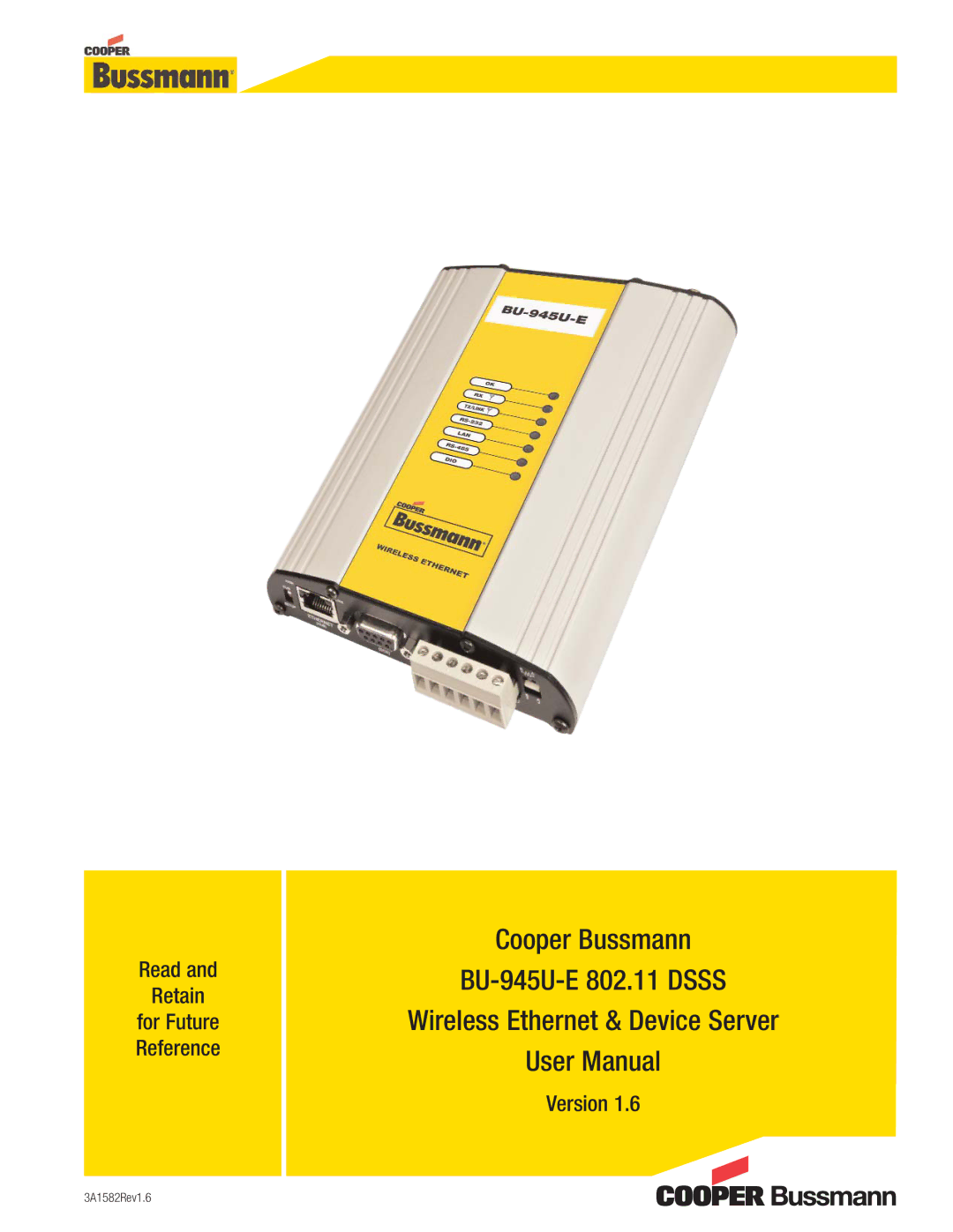 Cooper Bussmann BU-945U-E 802.11 DSSS user manual Read Retain 