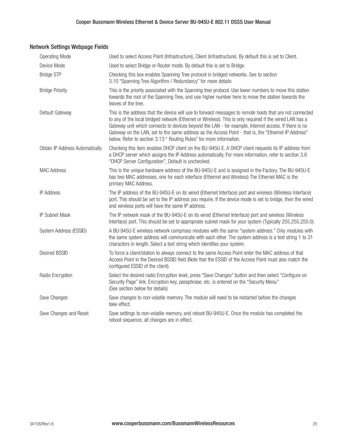 Cooper Bussmann BU-945U-E 802.11 DSSS Leaves of the tree, Below. Refer to .13 Routing Rules for more information 