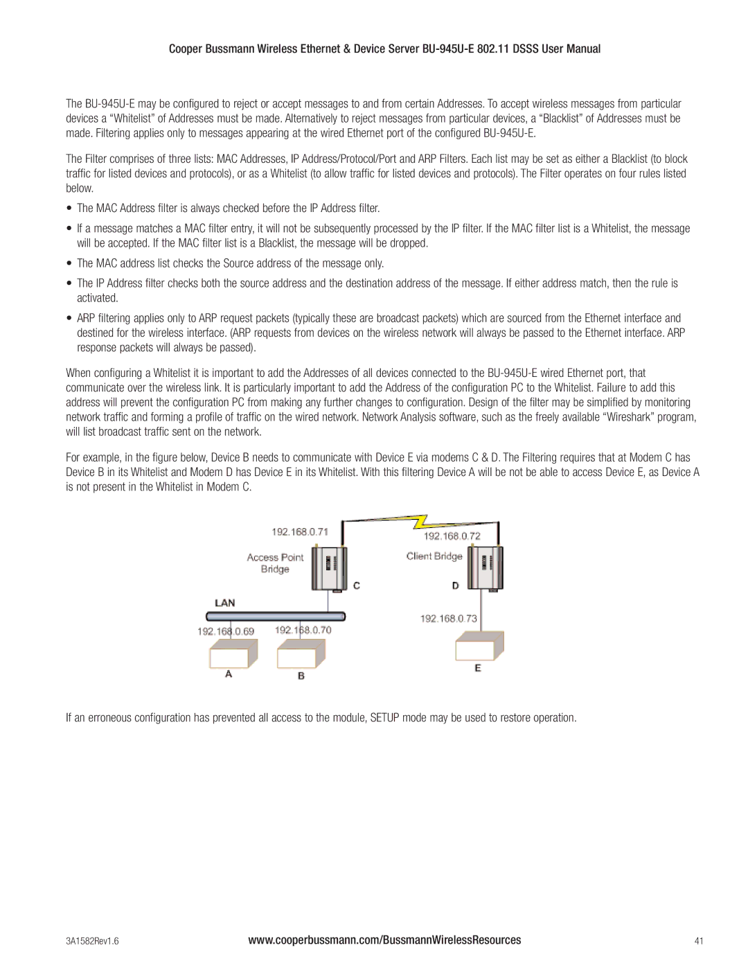 Cooper Bussmann BU-945U-E 802.11 DSSS user manual 3A1582Rev1.6 