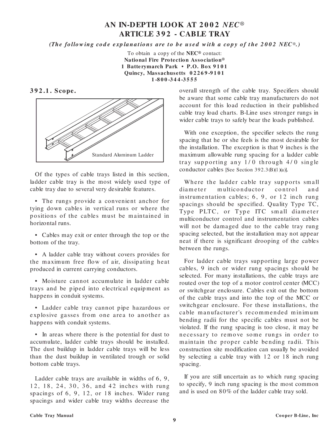 Cooper Bussmann CT02MAN manual AN IN-DEPTH Look AT 2002 NEC Article 392 Cable Tray, Scope 