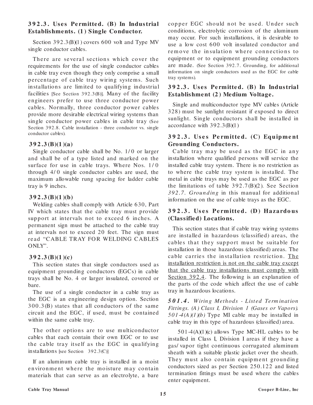 Cooper Bussmann CT02MAN manual 392.3B1a, 392.3B1b, 392.3B1c, Uses Permitted. C Equipment Grounding Conductors 