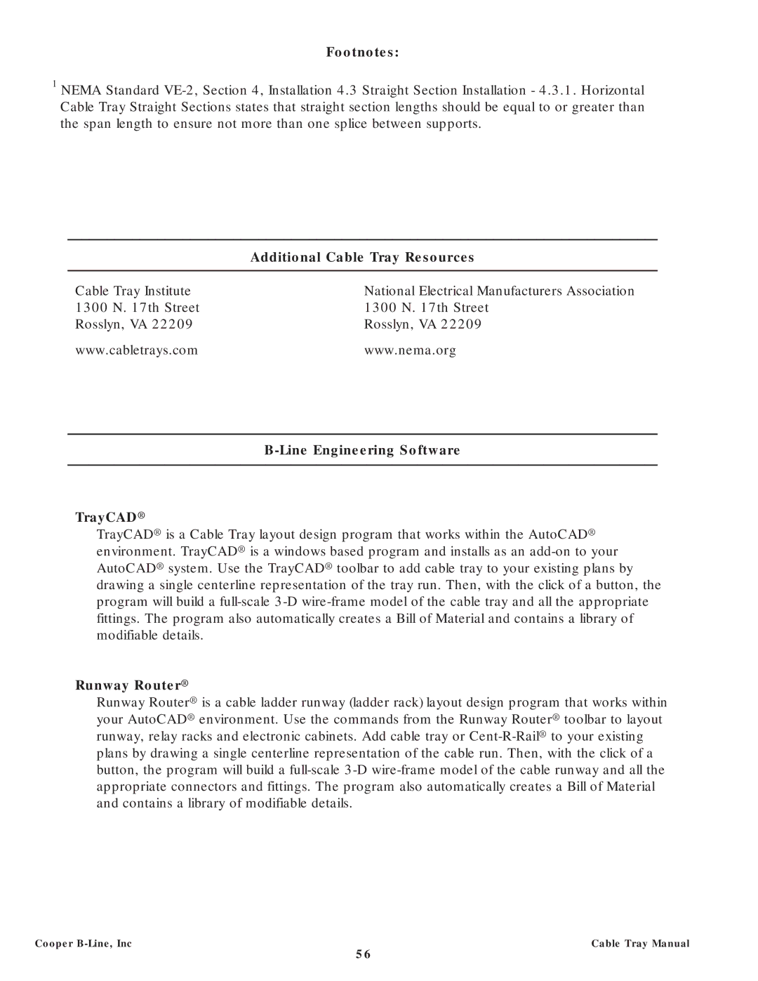 Cooper Bussmann CT02MAN manual Cooper B-Line, Inc Cable Tray Manual 