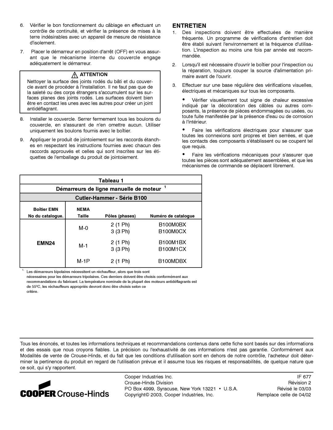 Cooper Bussmann IF677 dimensions Entretien 