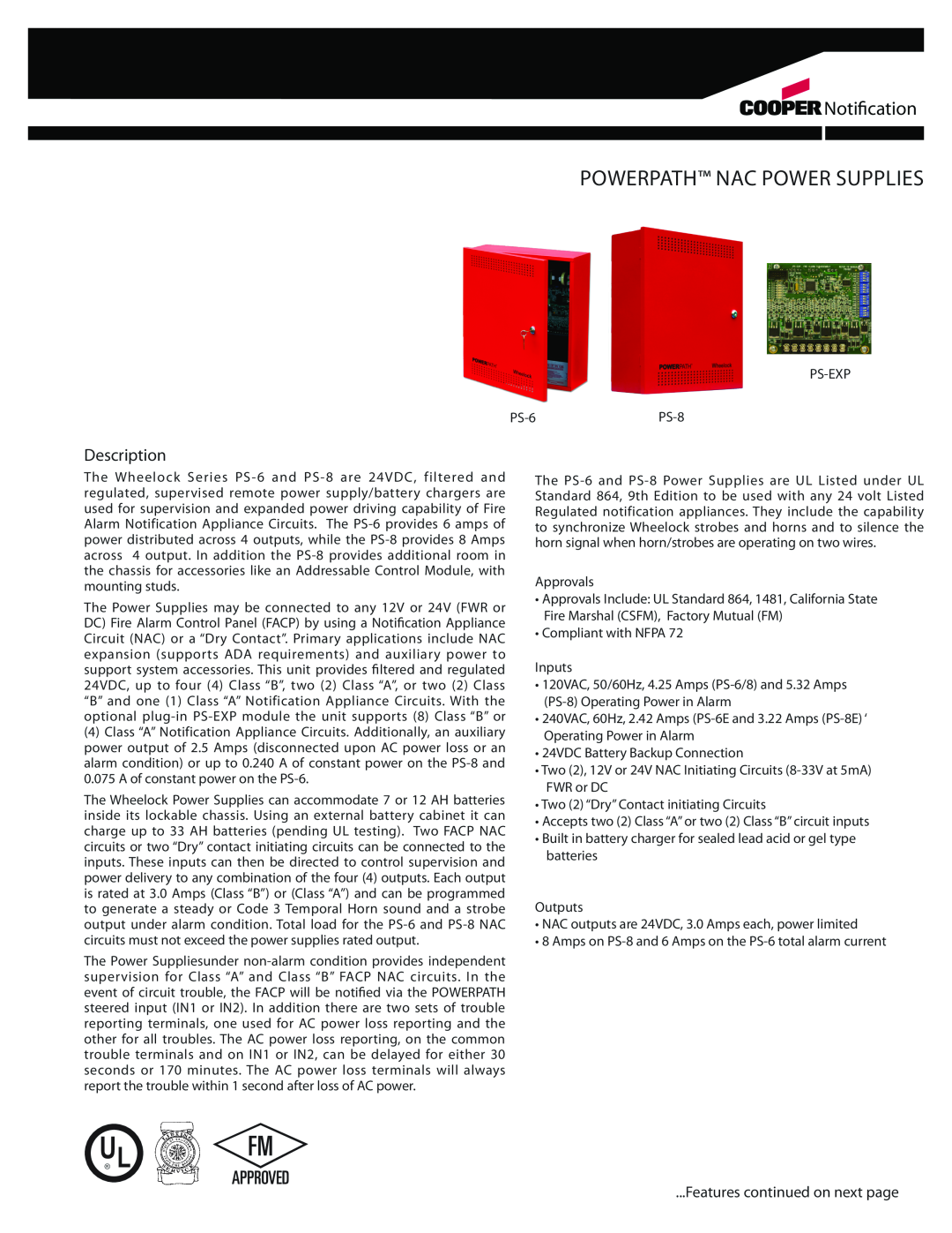 Cooper Bussmann PS-8, PS-EXP, PS-6 manual Notification, Powerpath Nac Power Supplies, Description 