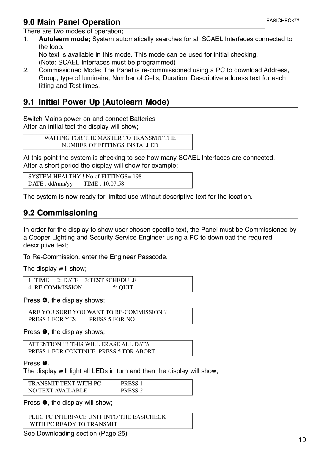 Cooper Lighting 1001 installation instructions Main Panel Operation, Initial Power Up Autolearn Mode 