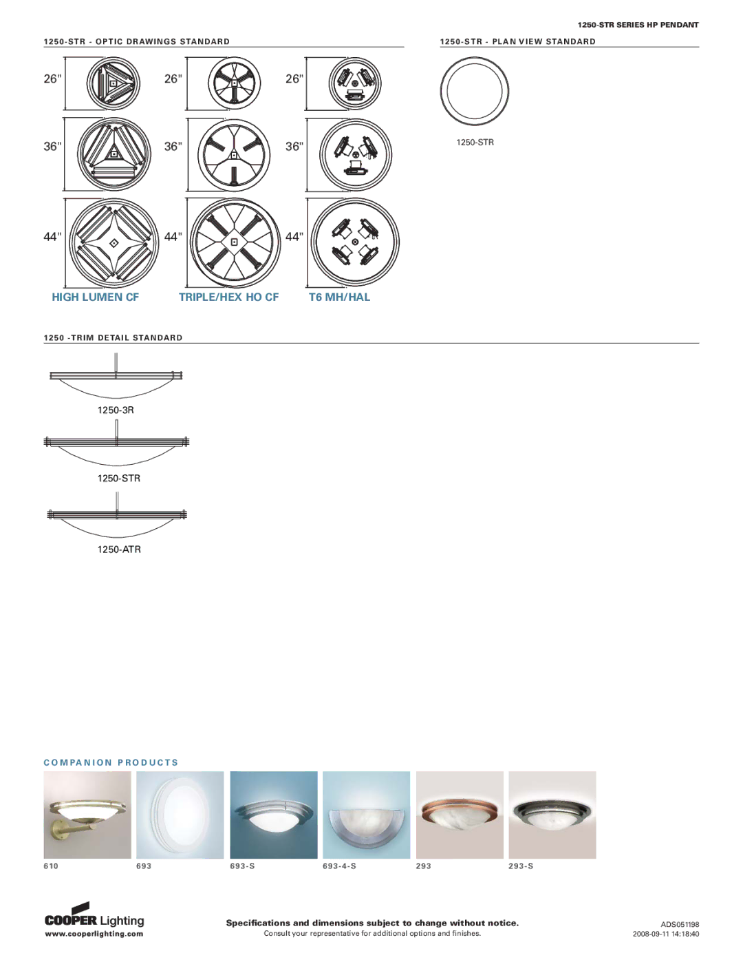 Cooper Lighting 1250-STR SERIES specifications High Lumen CF TRIPLE/HEX HO CF T6 MH/HAL 