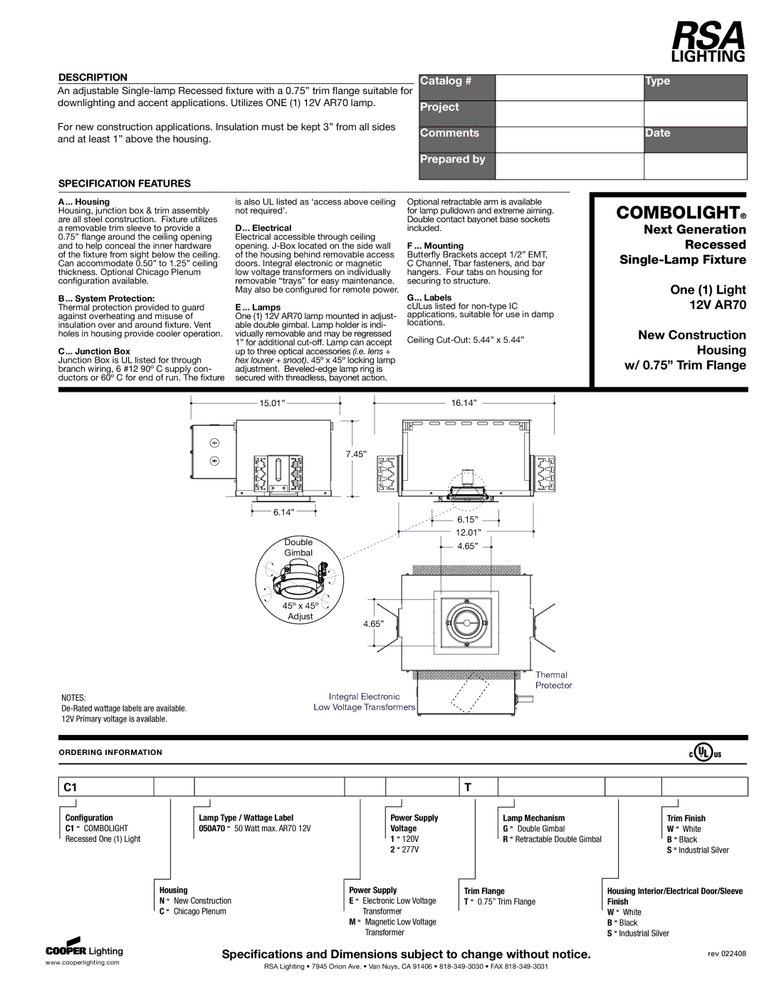 Cooper Lighting 200ERV specifications Housing, System Protection, Junction Box, Electrical, Lamps, Mounting, Labels 