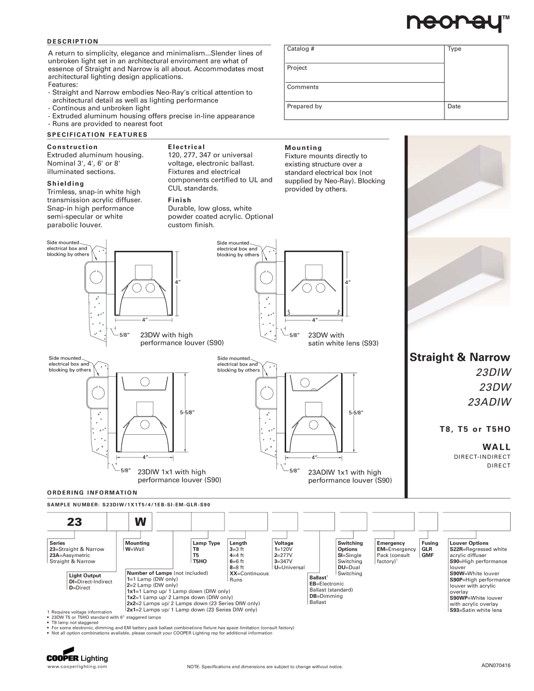 Cooper Lighting 23DIW, 23DW, 23ADIW specifications S C R I P T I O N, E C I F I C At I O N F E At U R E S 