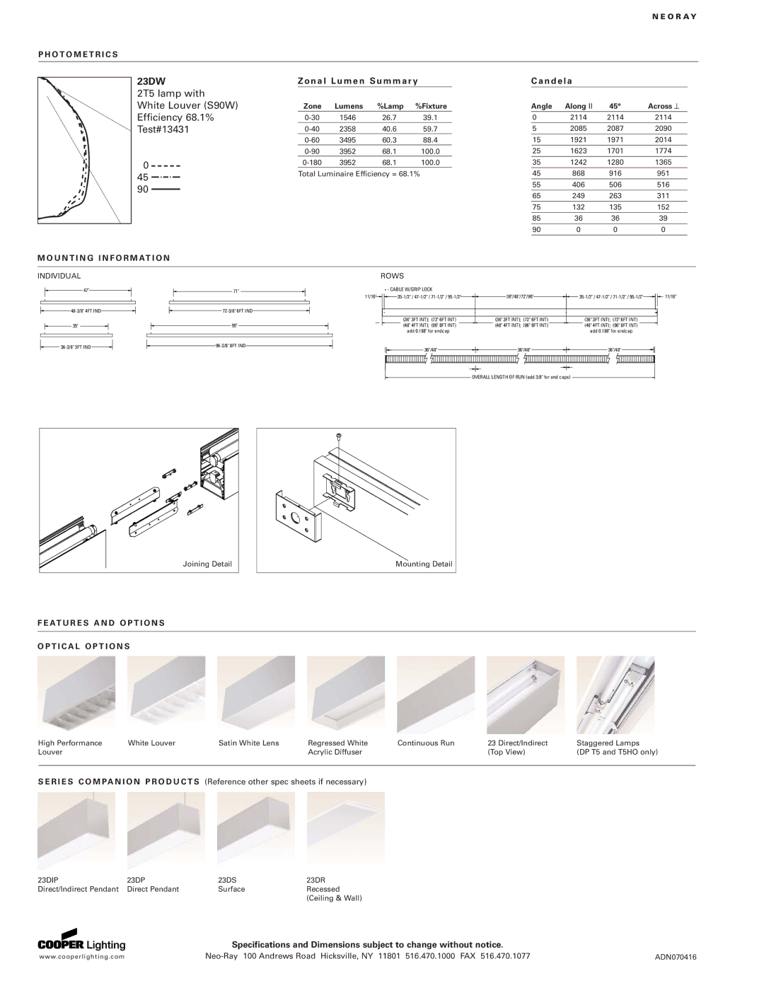 Cooper Lighting 23ADIW, 23DW, 23DIW specifications O T O M E T R I C S, U N T I N G I N F O R M At I O N, O R a Y 