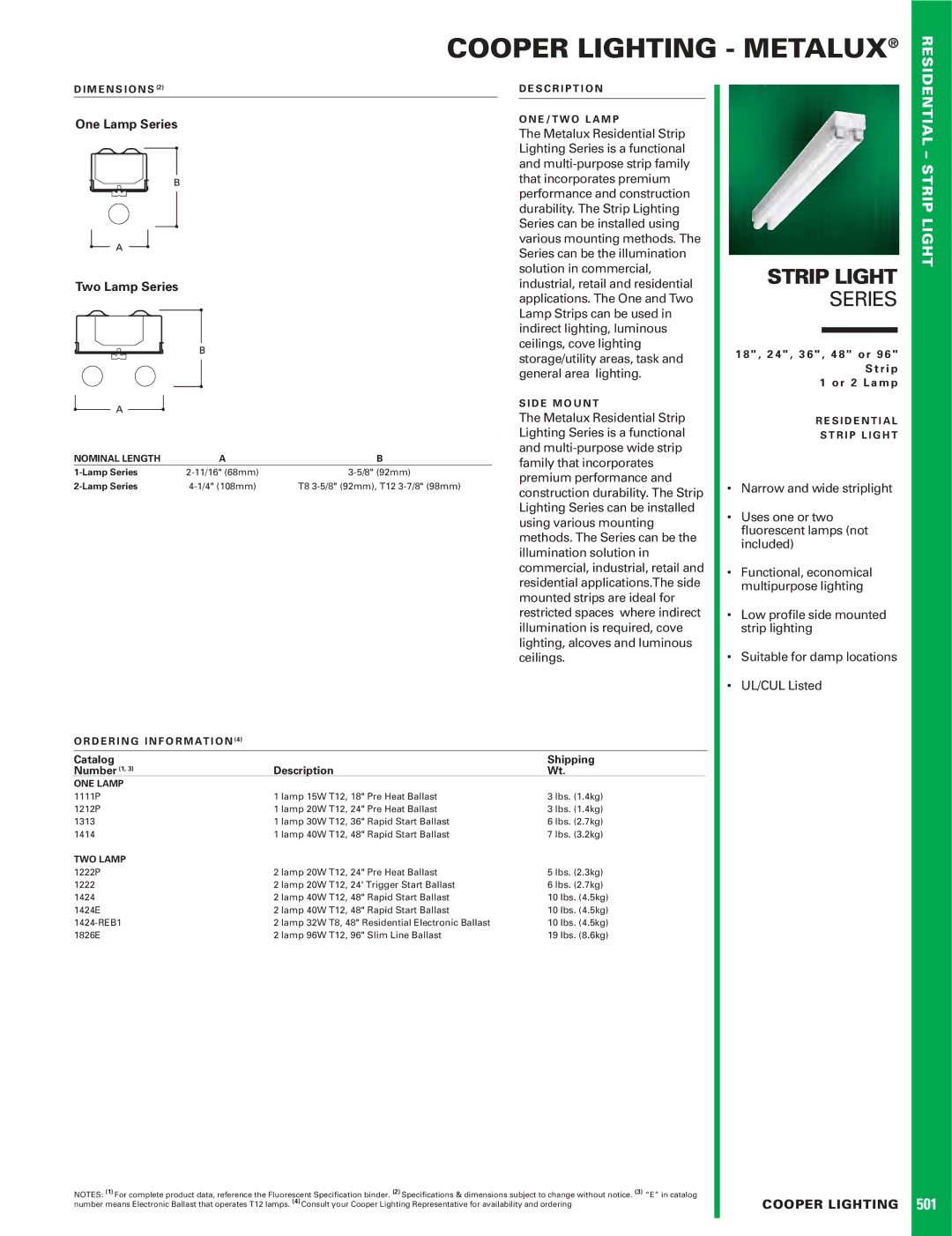 Cooper Lighting 96, 24 dimensions Cooper Lighting Metalux, Series, Residential Strip Light 