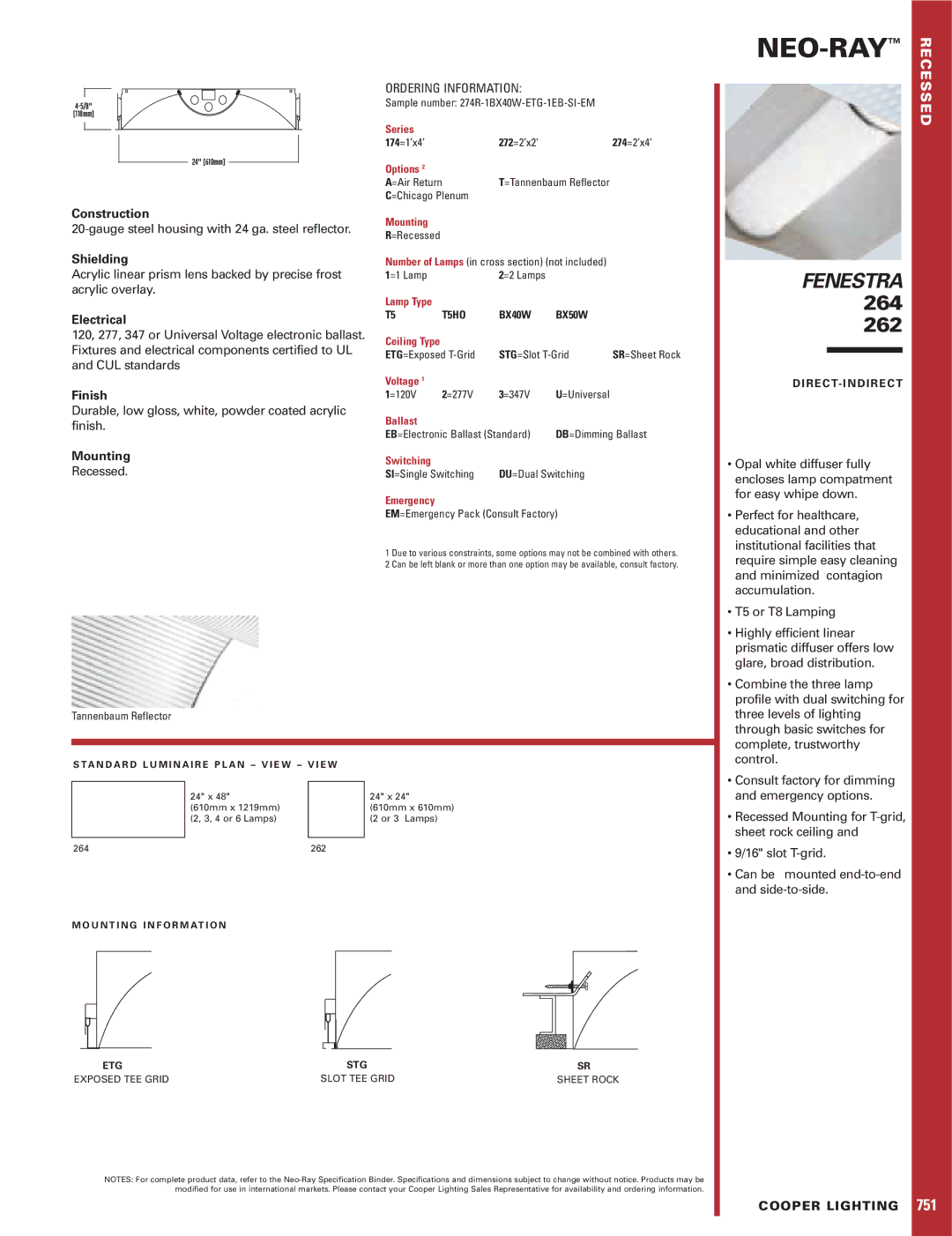 Cooper Lighting 262 specifications Neo-Ray, Fenestra 264 