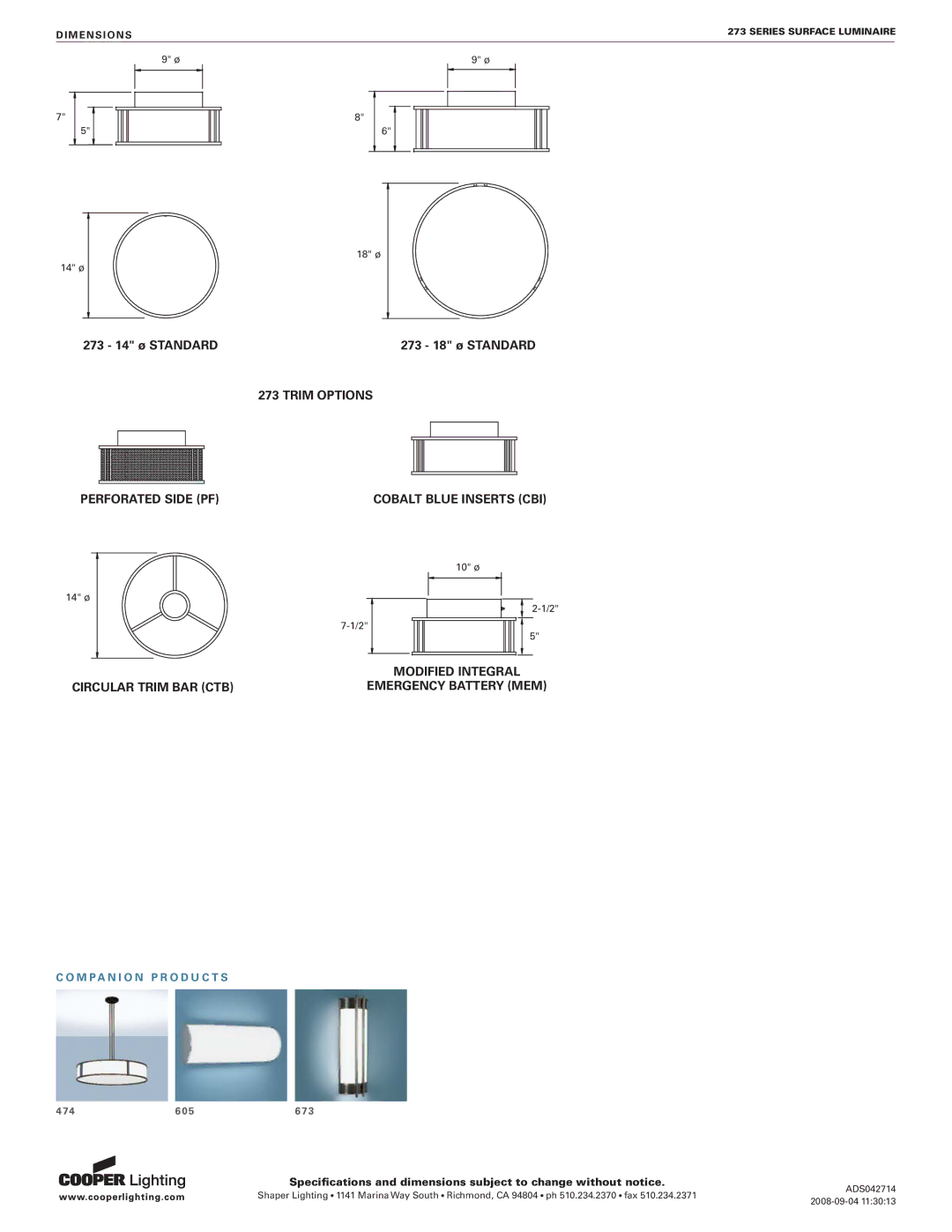 Cooper Lighting 273 specifications Trim Options Perforated Side PF 