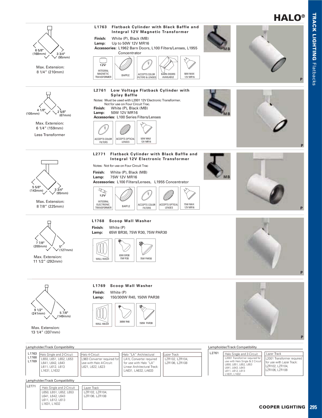 Cooper Lighting 295 manual Halo, Track Lighting Flatbacks 